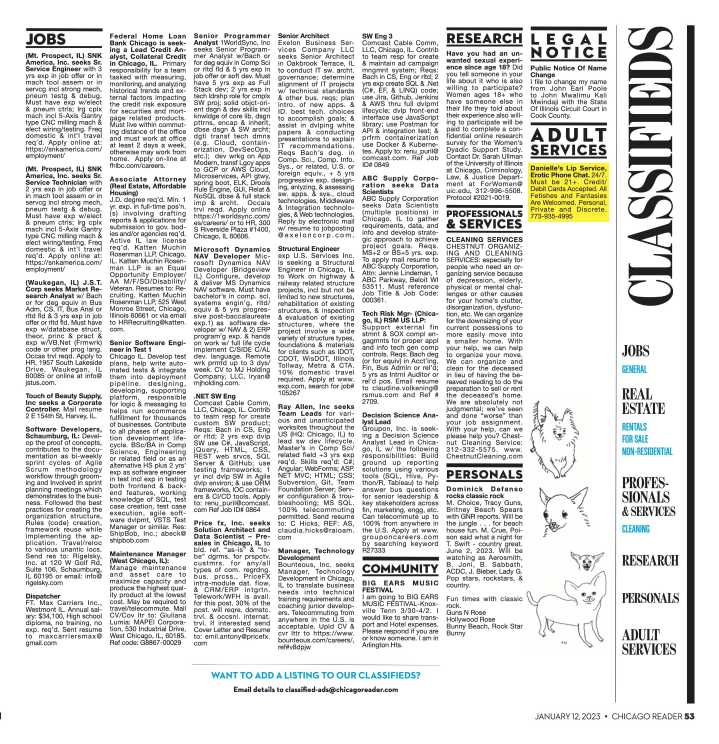 Chicago Reader Classifieds