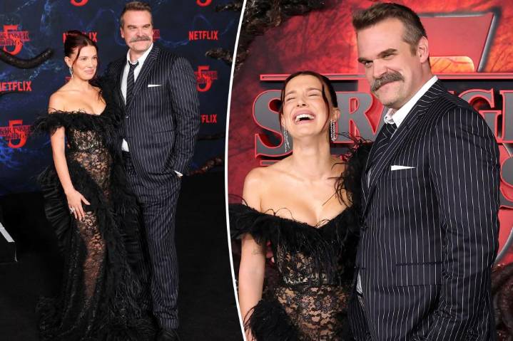 David Harbour and Millie Bobby Brown put on united front at 'Stranger Things' premiere after her bullying claims