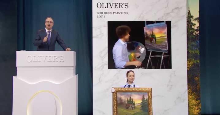Bob Ross painting breaks $1M record at John Oliver's auction of oddities to benefit PBS