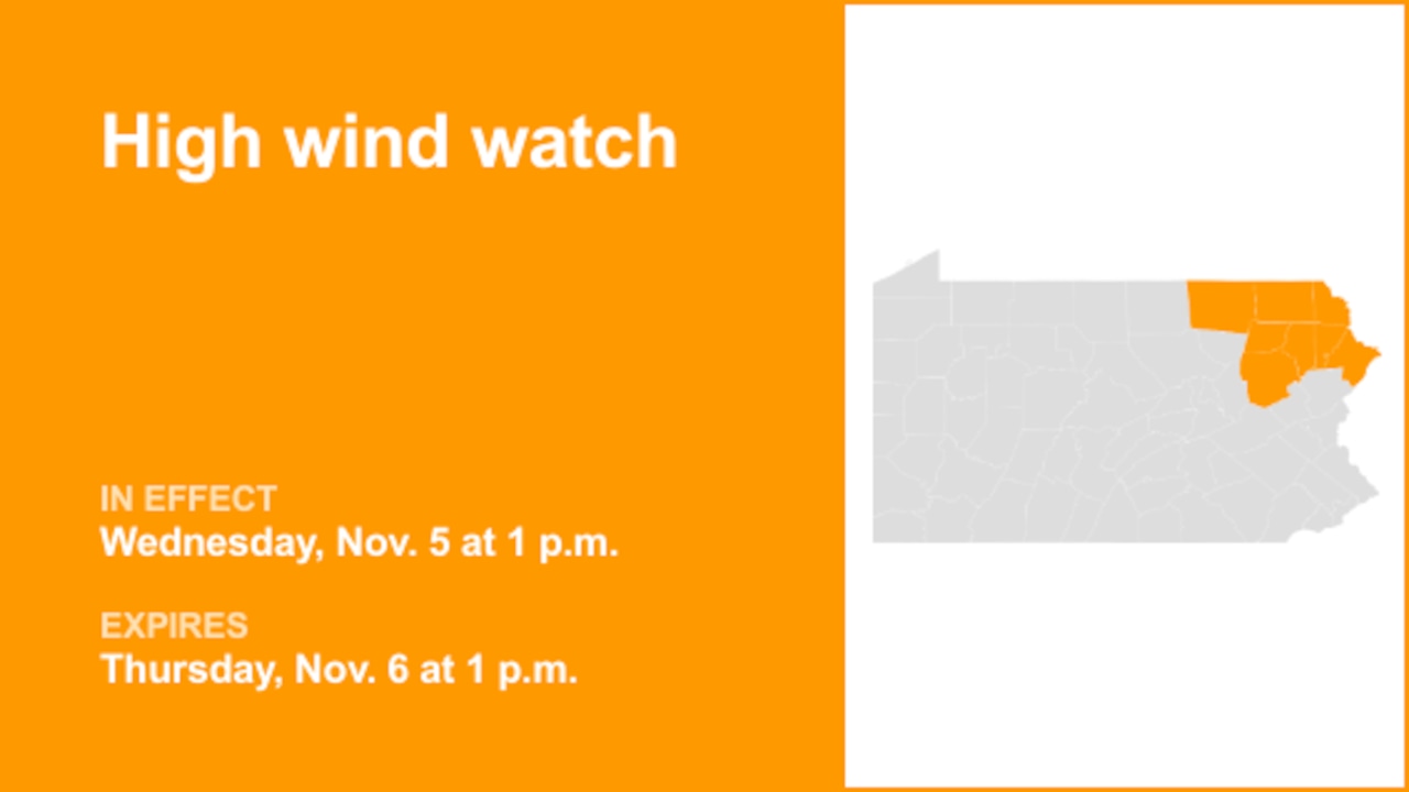 High wind watch issued for Northeast Pa. for Wednesday and Thursday