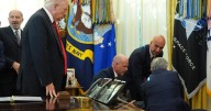 Drug company representative collapses during Oval Office event