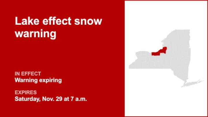 NY weather: The lake effect snow warning for part of New York is forecast to expire at 7 a.m.