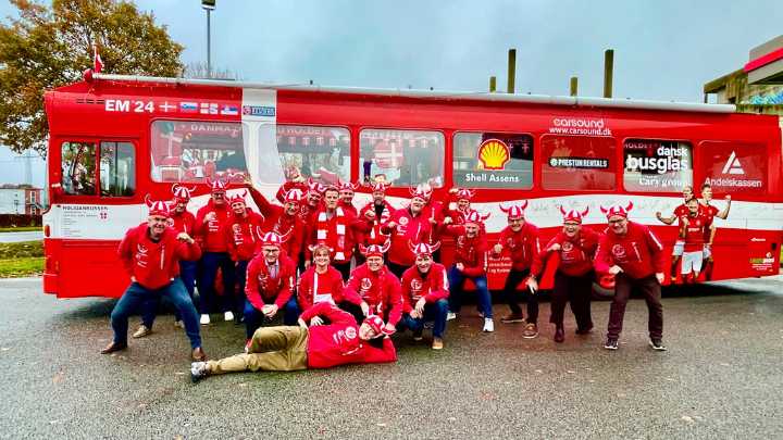 Great Danes! Denmark fans take their 'Roliganbus' to Scotland ahead of key World Cup clash
