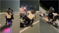 Caught on camera: Risky bike stunt without helmets ends in crash, sparks outrage