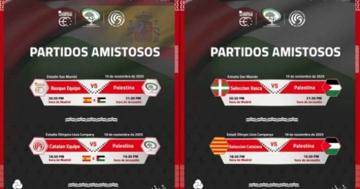 Palestina promociona sus partidos ante País Vasco y Cataluña con la bandera de España y los separatistas obligan a quitarla