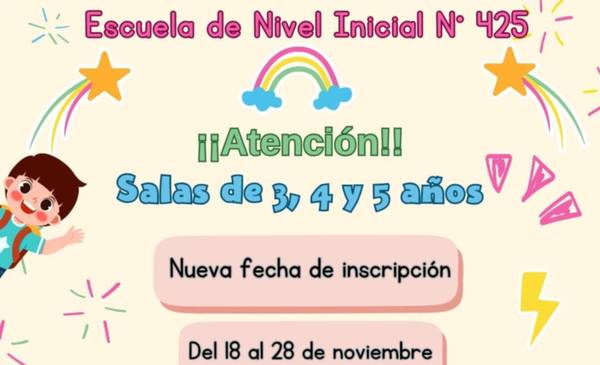 El Jardín de Infantes N° 425 abre inscripciones para salas de 3, 4 y 5 años