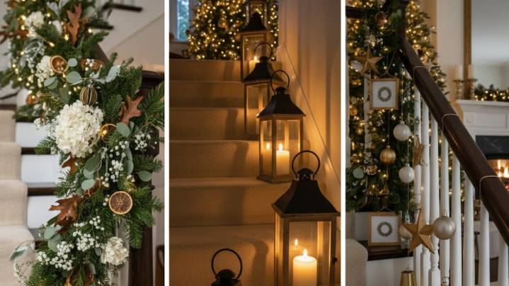 Decile chau a la escalera aburrida en Navidad: las 3 tendencias para decorarla y que esté más elegante