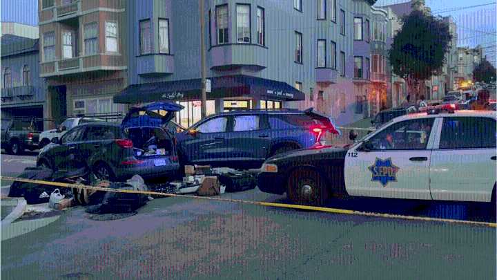 SF police chase involving stolen car ends with 2 crashes