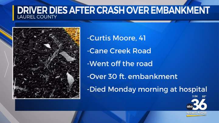 Laurel County Coroner identifies driver killed after vehicle falls down embankment