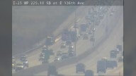 Traffic backed up on northbound I-25 in Thornton due to hazmat fuel spill
