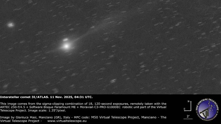 Watch interstellar comet 3I/ATLAS speed away from the sun in free telescope livestream on Nov. 16