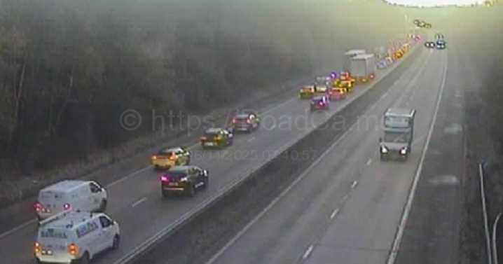 M54 crash leaves two injured as HGV crashes through central reservation