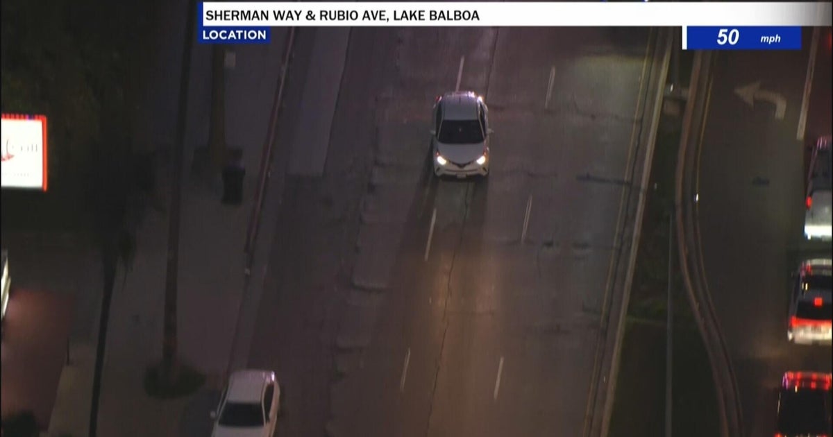 Los Angeles police are in pursuit of a stolen car near the San Fernando Valley