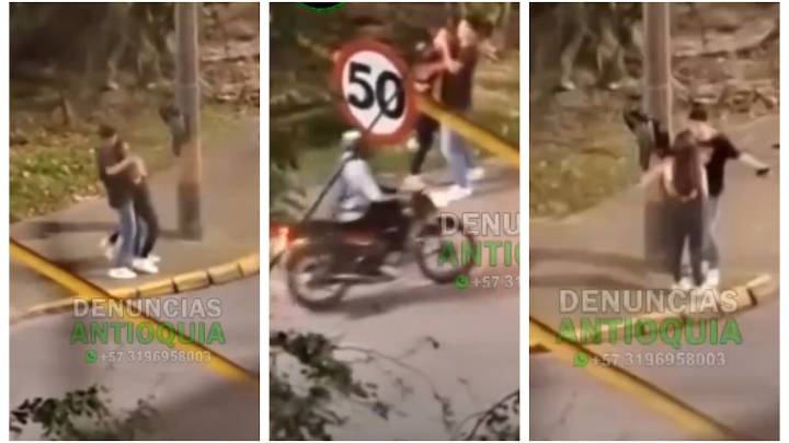 Motociclista salva a mujer que era golpeada por un hombre en Envigado, video de la agresión provoca rechazo