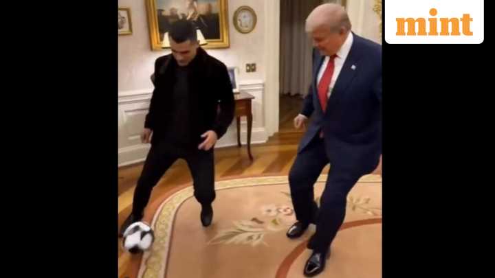 Trump and Ronaldo play football at White House in AI generated video