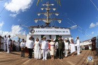 Buque Escuela Cuauhtémoc atraca en Veracruz; Sheinbaum homenajea a cadetes fallecidos