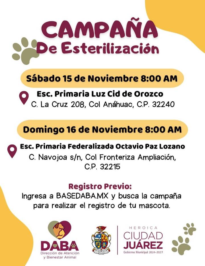 Esterilizará DABA sábado y domingo a mascotas de las colonias Anáhuac...