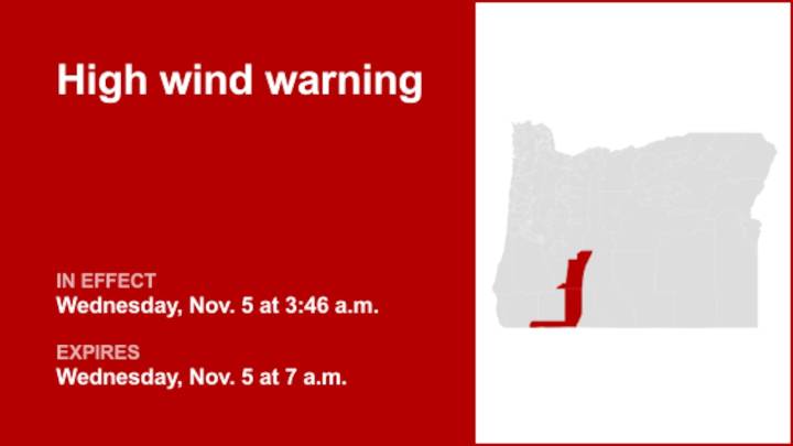 High wind warning active for South Central Oregon Cascades and Siskiyou Mountains and Southern Oregon Cascades