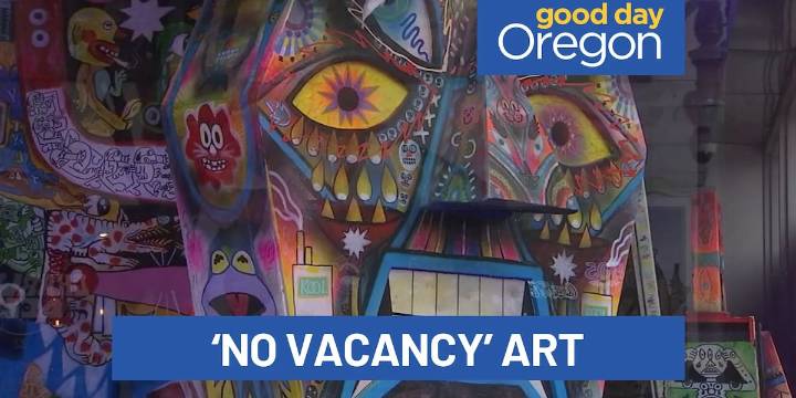 Empty store fronts turn into an art window gallery in Old Town Portland