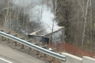 Burning trailer sends smoke across I