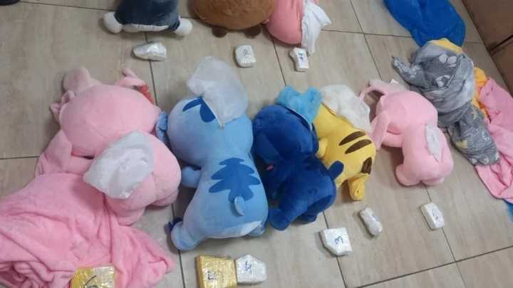 Operación Peluche Blanco: una mujer llevaba 3 kilos de cocaína en el interior de varios peluches