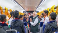 PM Narendra Modi interacts with students on Vande Bharat train