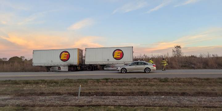 Tractor-trailer fire slows traffic on I