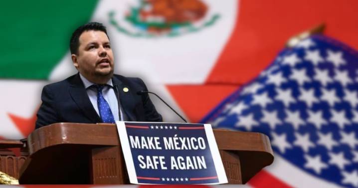Diputado del PAN exhibe cartel “Make Mexico Safe Again” en congreso de CDMX