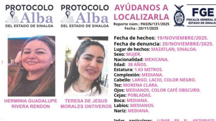 Busca a Herminia Guadalupe y a Teresa de Jesús, desaparecidas en Mazatlán