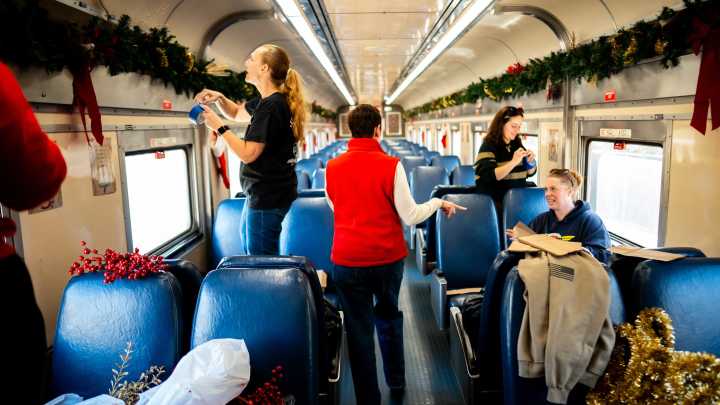 Cuyahoga Valley Scenic Railroad cars decorated for holiday excursions
