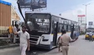RTC bus rams road divider at Muthangi, all passengers safe