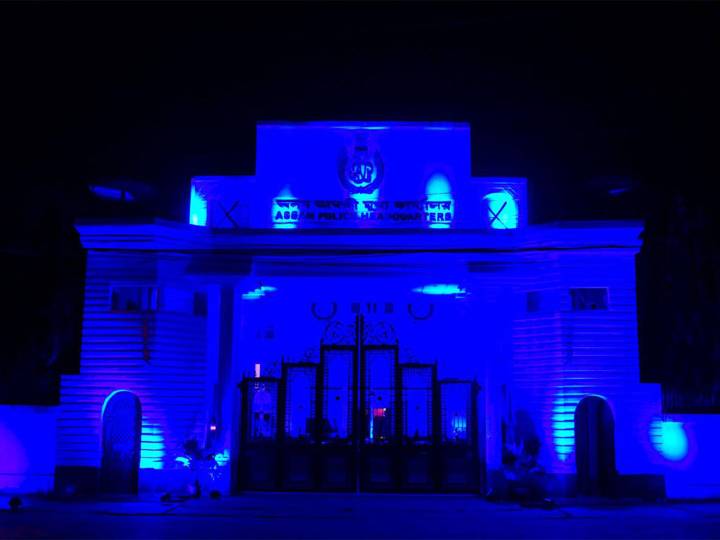 Assam Police headquarters lit in blue