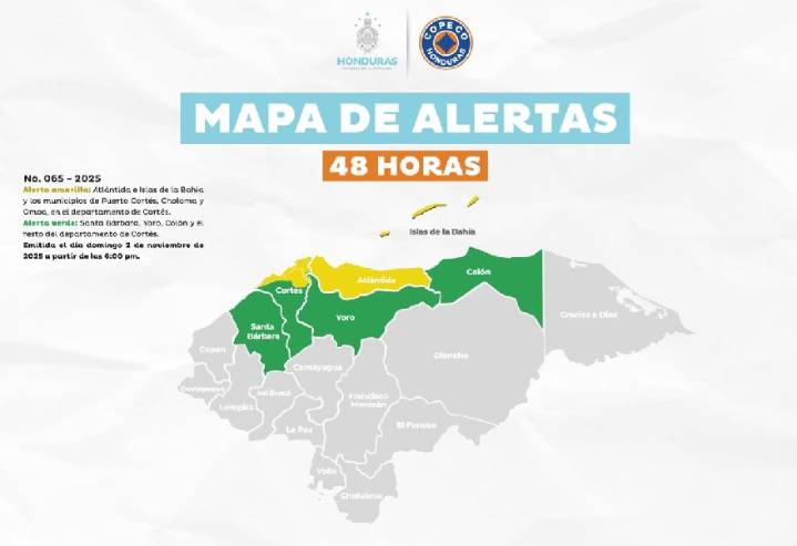 Alerta Amarilla para Islas de la Bahía, Atlántida y tres municipios de Cortés