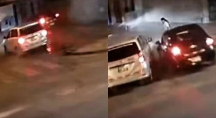 Mujer es atropellada tras fuerte choque de dos autos en cruce de SJL: video revela el momento exacto del impacto