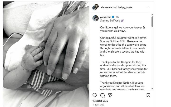 Dodgers' Alex Vesia mourns death of baby daughter