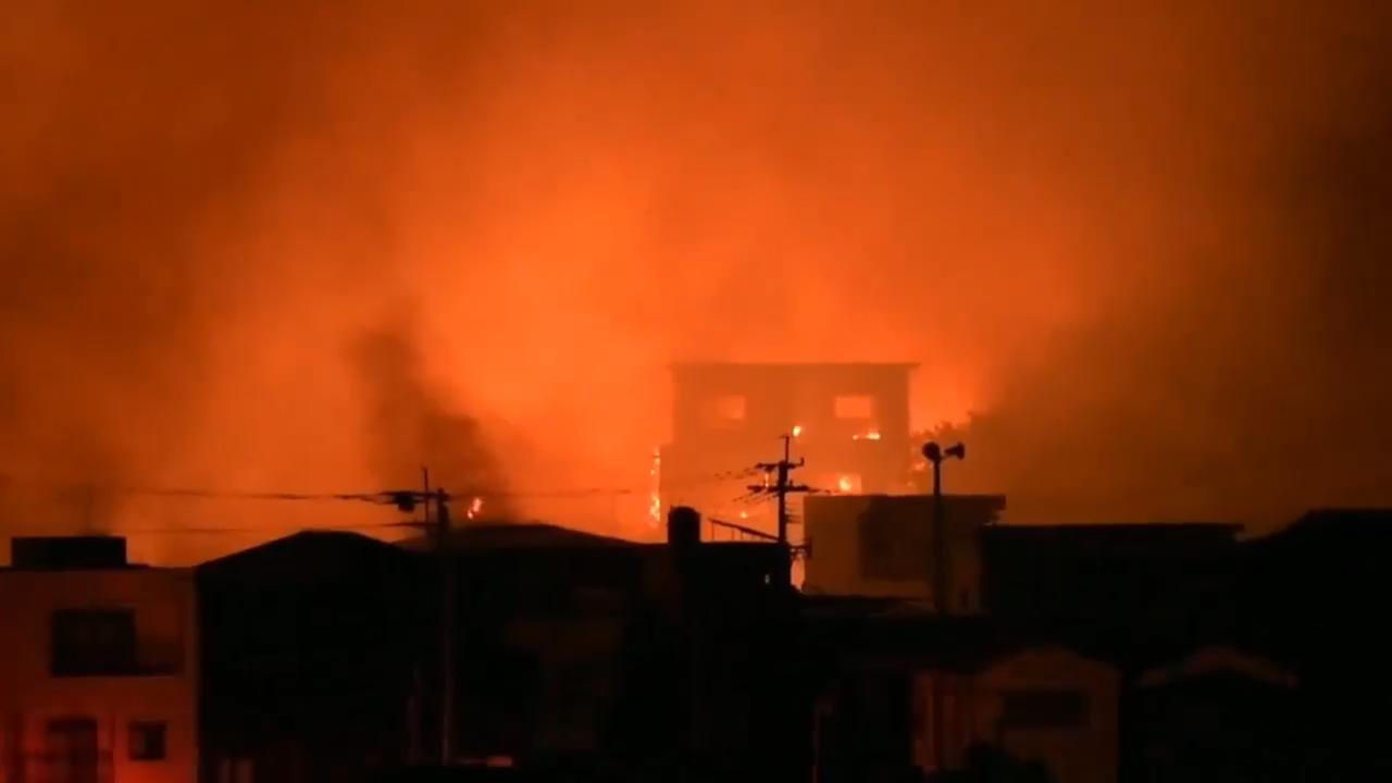 Fire engulfs a residential area of the Japanese city of Oita