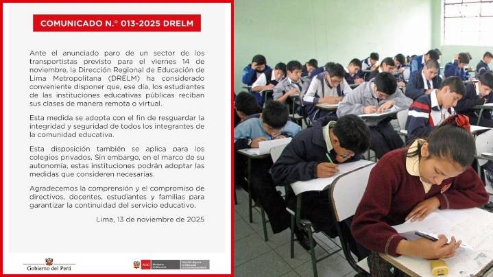 Minedu suspende clases presenciales por paro de transportistas este 14 de noviembre