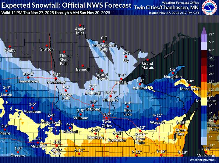 Next snow event Friday night through Saturday from MSP southward