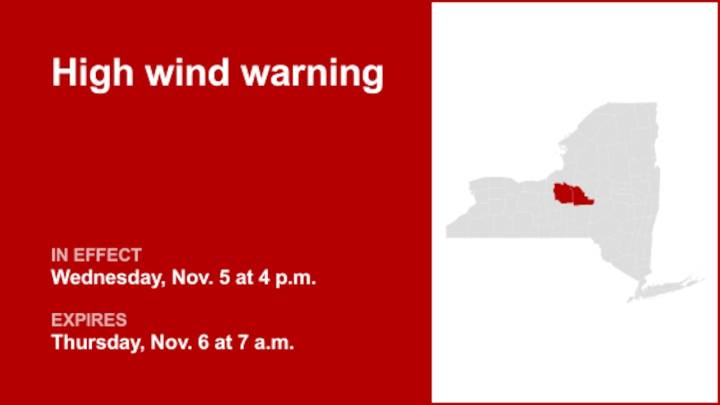 NY weather: High wind warning issued for Onondaga and Madison counties until Thursday morning