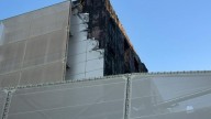 Así ha quedado parte de una de las fachadas del Hospital Santa Lucía de Cartagena tras el grave incendio