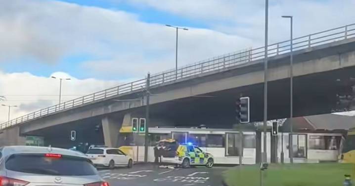 Dramatic images show car smashed after crash with tram following police chase