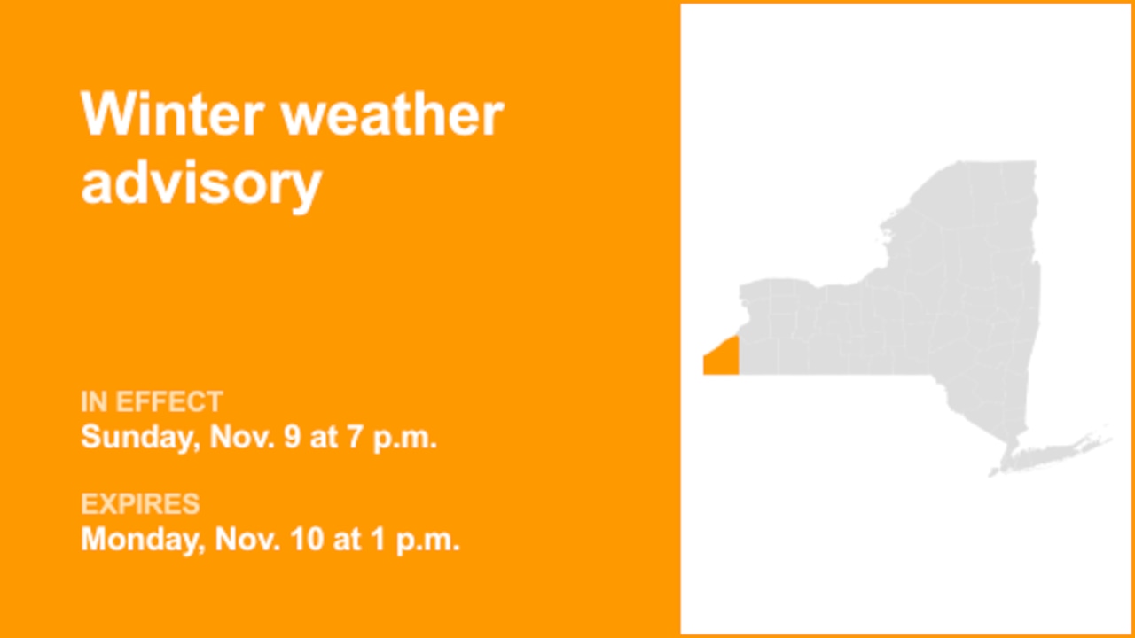 Winter weather advisory in place for Chautauqua County until Monday afternoon