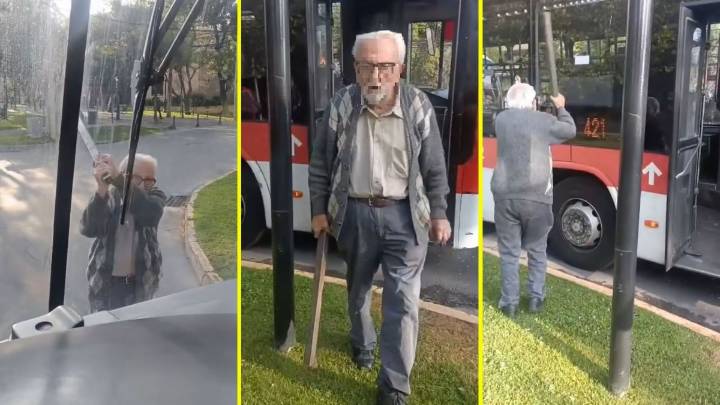 Video muestra furiosa reacción de taxista de 81 años: Atacó con un fierro una micro que transitaba con pasajeros