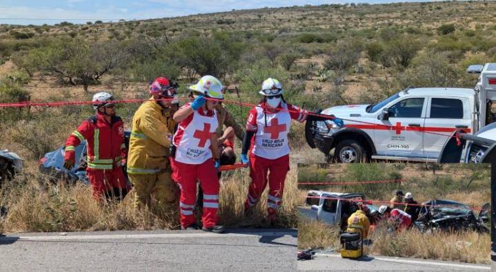 Rescatan a persona prensada tras volcadura en vía corta a Parral