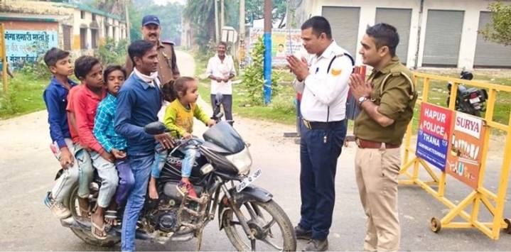 Six kids, one scooter, zero sense! UP cops 'fold hands' in disbelief
