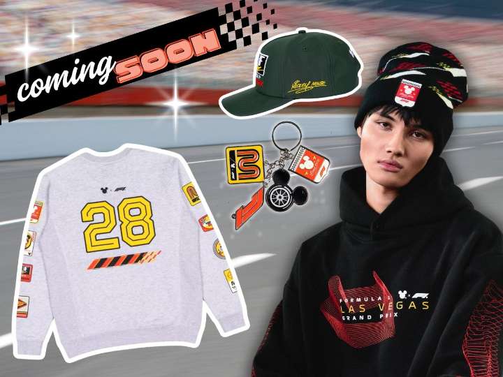 Shop Disney x F1 stickers, pins, sweatshirts, pit crew caps from $15 at Disney Store