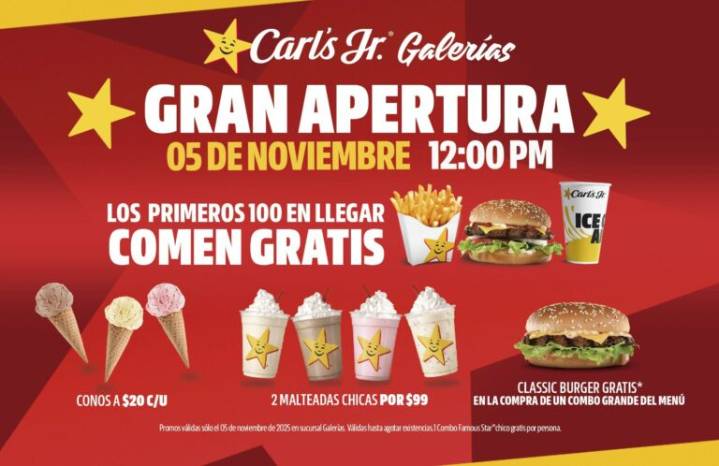 Mañana abre Carl’s Jr. en Galerías Pachuca