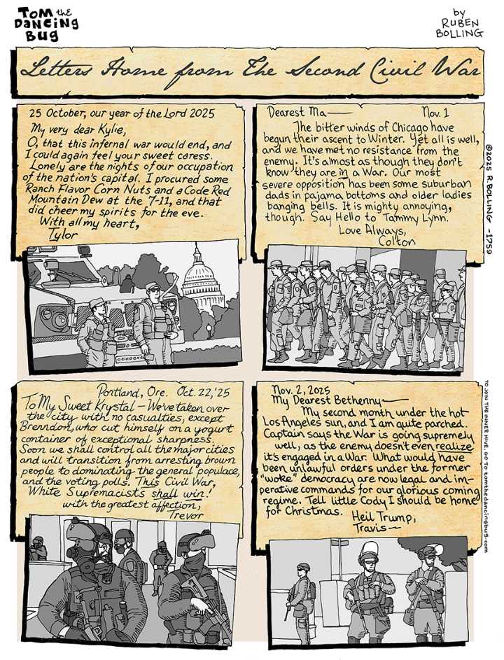 Cartoon: Tom the Dancing Bug's letters home from The Second Civil War