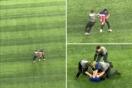 Fan runs onto field with American flag to delay World Series Game 6