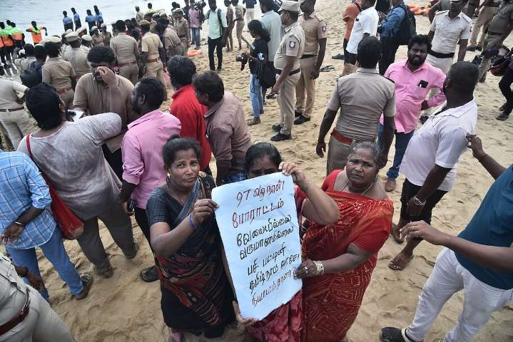 50 sanitary workers detained protest at Marina Beach demanding reinstatement of jobs under GCC